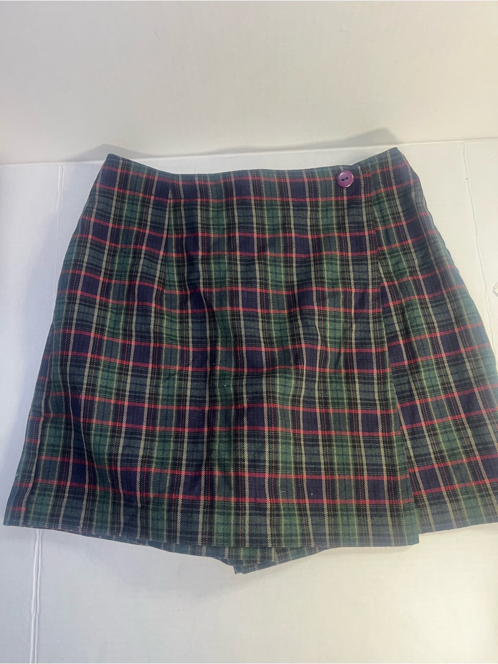 1990s Vintage Green Tartan Plaid Wrap Skort
